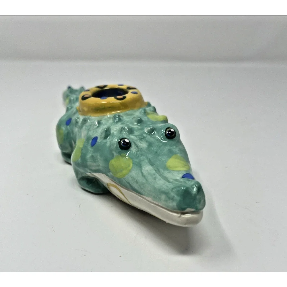 Art Pottery Crocodile Candle Incense Holder Whimsical Alligator Dana Simson
